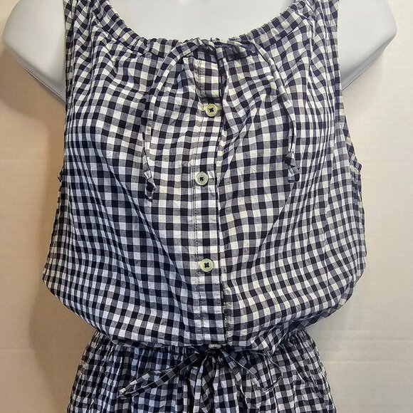 J. CREW GINGHAM ROMPER NAVY/WHITE COTTON DRAWSTRING WAIST SZ XS 3" INSEAM - Picture 1 of 13